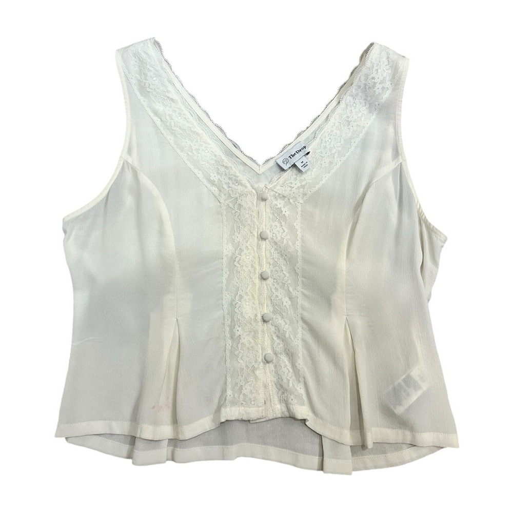 White Lace Button-Up Sleeveless Top